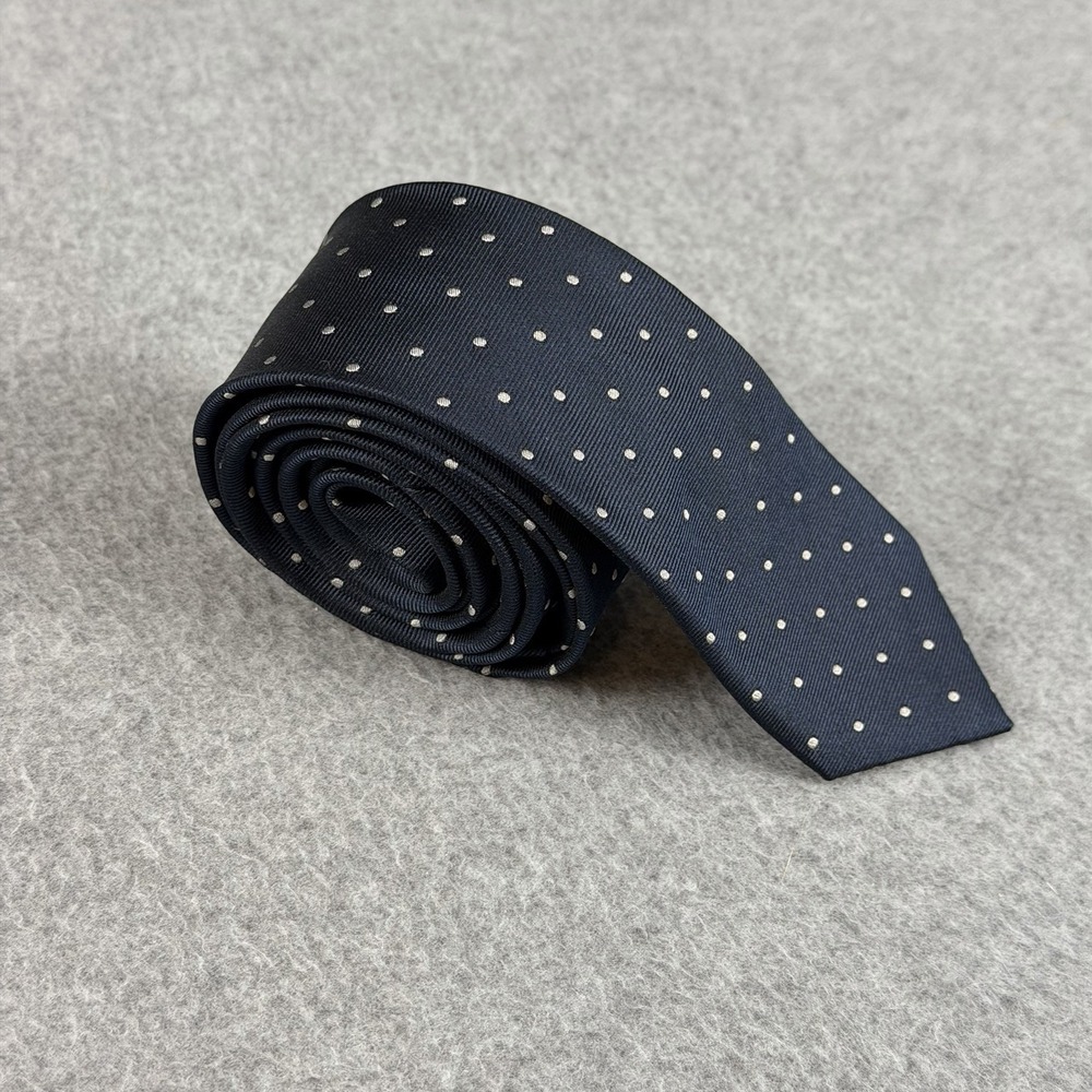 Gap Navy Blue White Polka Dot 100% Silk Skinny Tie Mens 61x2.25"